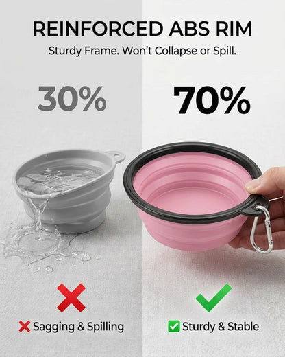 Collapsible Dog Bowls for Travel, 2-Pack Dog Portable Water Bowl for Dogs Cats Pet Foldable Feeding Watering Dish for Traveling Camping with Carabiners, BPA Free (Grey&Pink, Medium (Pack of 2))