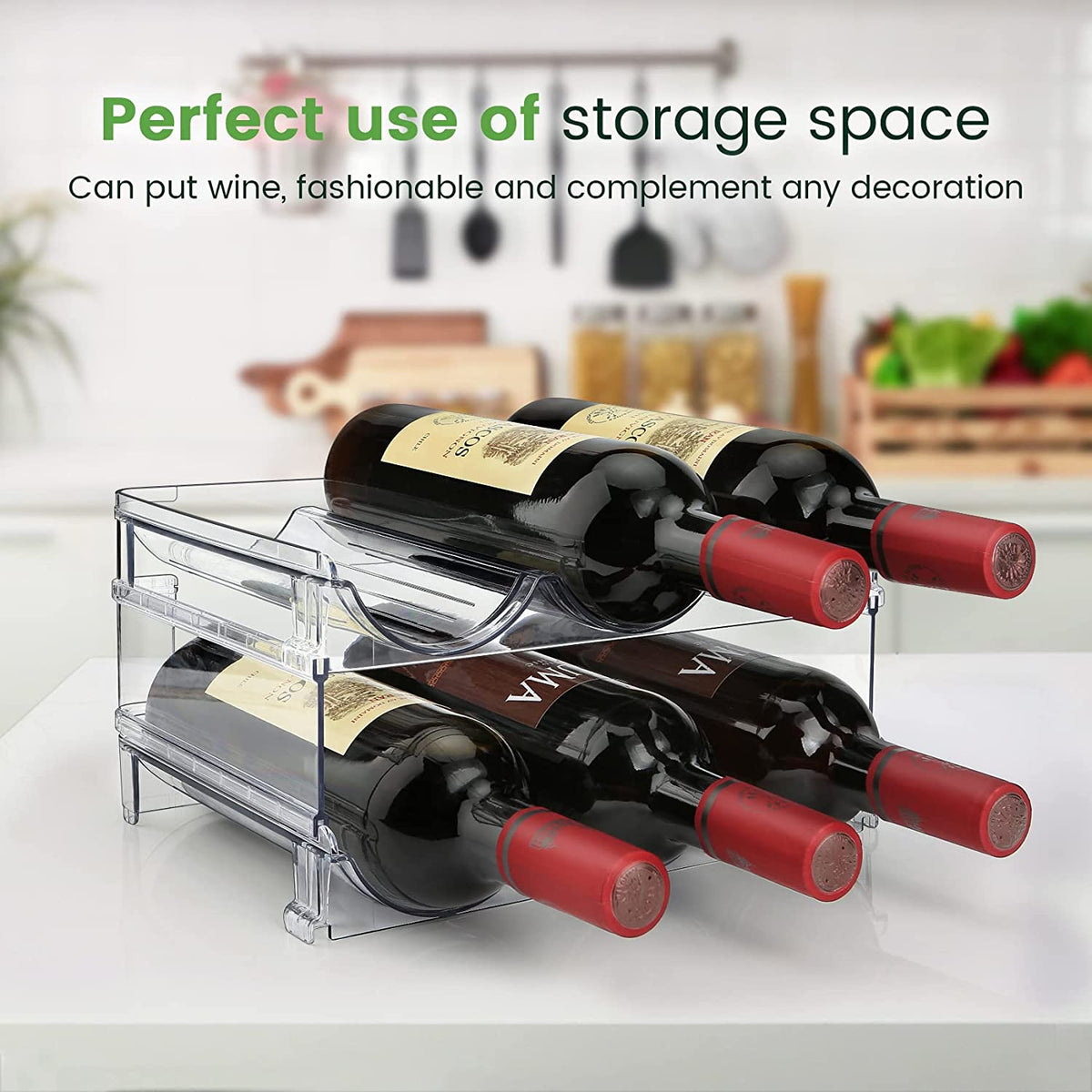 Cabinet Water Bottle Storage Organizer - 2 Pack Stackable Rack