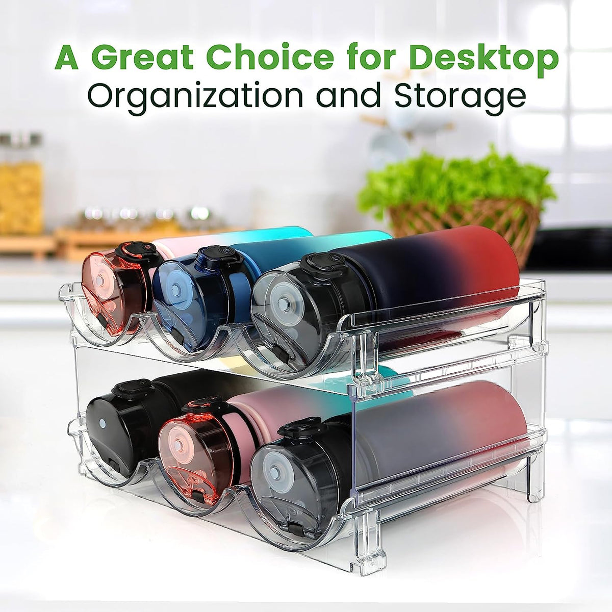 Cabinet Water Bottle Storage Organizer - 2 Pack Stackable Rack