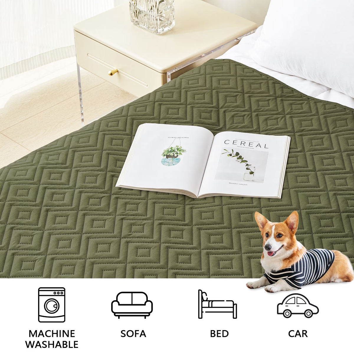 Waterproof Dog Couch Covers, Washable Dog Blankets for Sofa & Bed, Reversible Furniture Protector for Pets (30X70 Inch, Green/Navy)