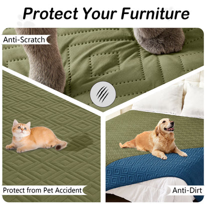 Waterproof Dog Couch Covers, Washable Dog Blankets for Sofa & Bed, Reversible Furniture Protector for Pets (30X70 Inch, Green/Navy)