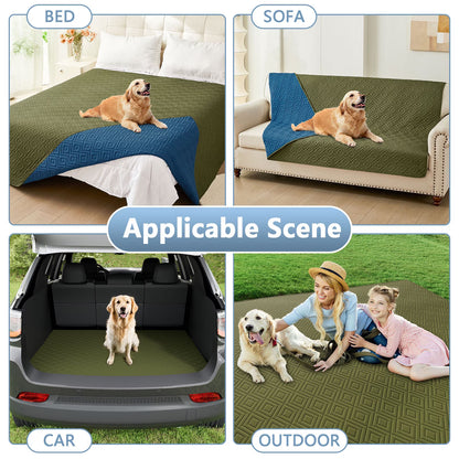 Waterproof Dog Couch Covers, Washable Dog Blankets for Sofa & Bed, Reversible Furniture Protector for Pets (30X70 Inch, Green/Navy)